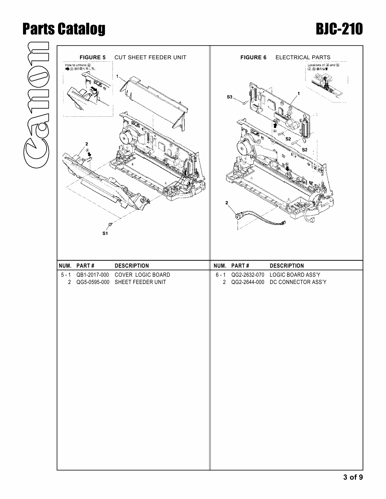 Canon BubbleJet BJC-210 Parts Catalog Manual-3